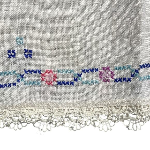 Vintage 40"x12" Hand-Stitched Needlework Tablecloth/Runner Flower Basket w/Trim - Picture 5 of 8